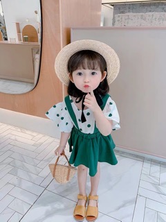 Set váy yếm chấm bi