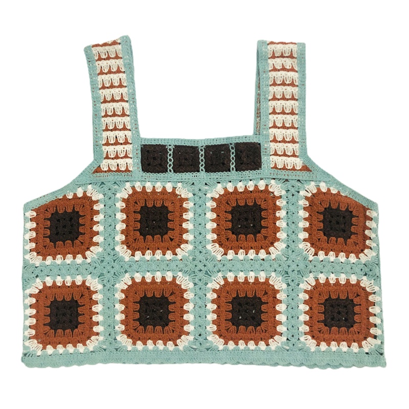Brroa Áo Croptop Dệt Kim Không Tay Màu Sắc Tương Phản Họa Tiết Kẻ Ô Vuông Phong Cách Boho Cổ Điển Dành Cho Nữ