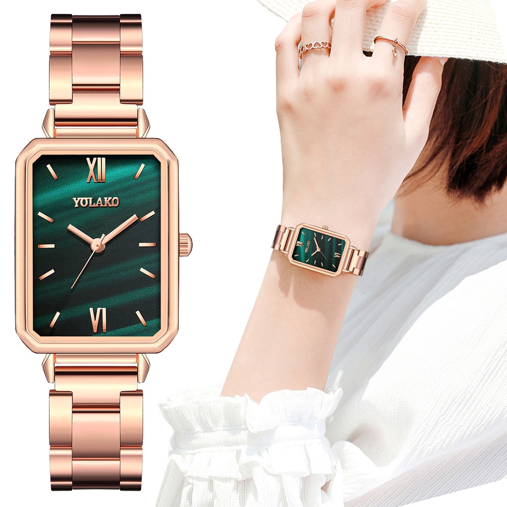 Đồng hồ nữ dây thép lưới mạ màu vàng hồng thời trang