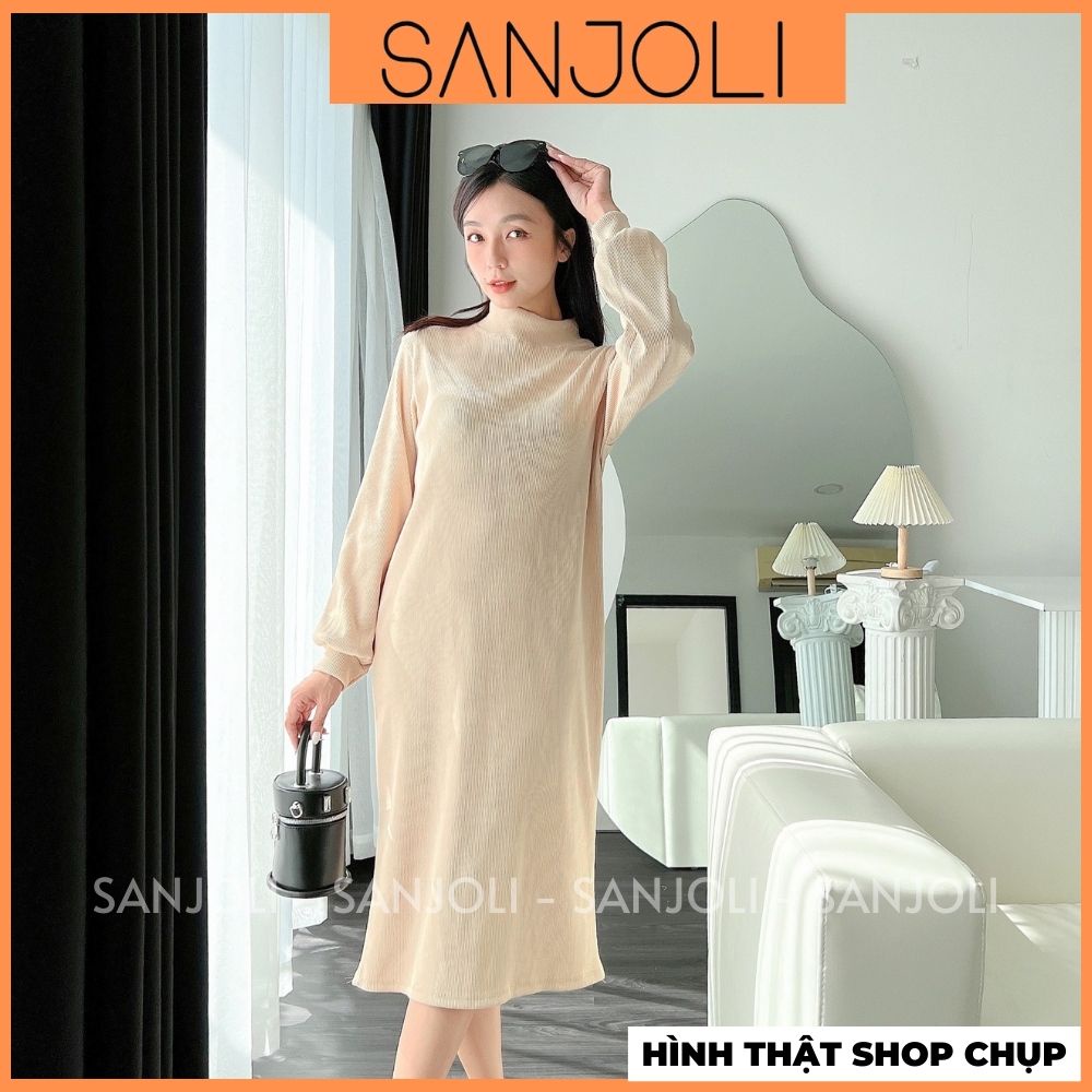 Váy Len Maxi Suông SANJOLI Váy Đầm Dự tiệc Chất Len Dáng Dài Thiết Kế Kiểu Hàn Quốc Dịp Thu Đông Màu Đen Kem VD013