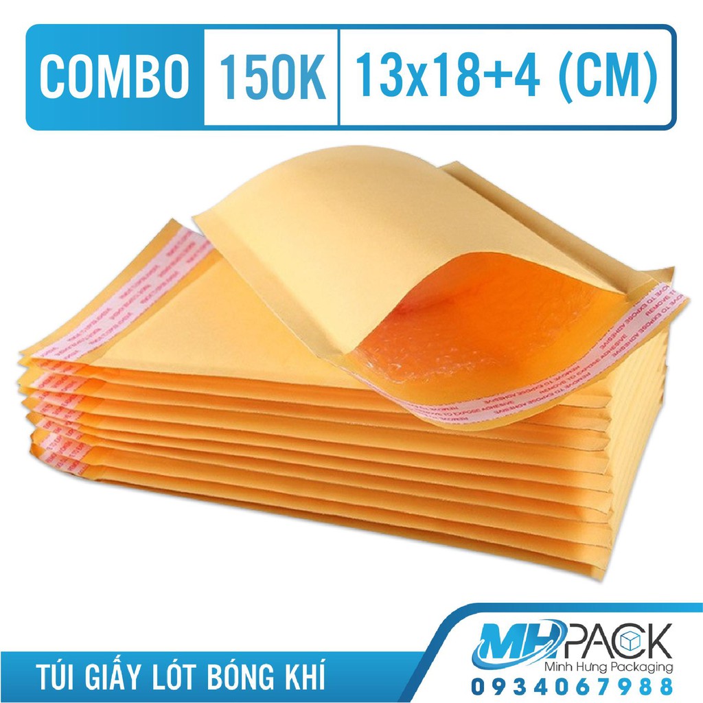 Túi gói hàng chống sốc [COMBO170K] 13x18+4cm 115 túi giấy màu vàng sẵn băng keo hàng dễ vỡ