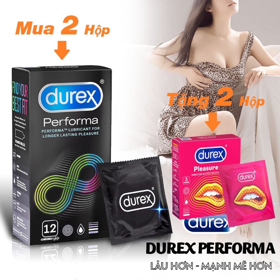 Bao Cao Su Durex Performa Hộp 12 Cái - Hàng Chính Hãng - Giúp Kéo Dài Thời Gian QH, Ngăn Xuất Tinh Sớm
