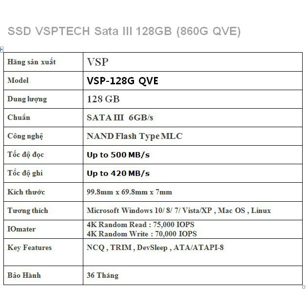 Ổ CỨNG SSD VSPTECH 128G (860G QVE) Chính Hãng-HỖ TRỢ CÀI WINDOW | BigBuy360 - bigbuy360.vn