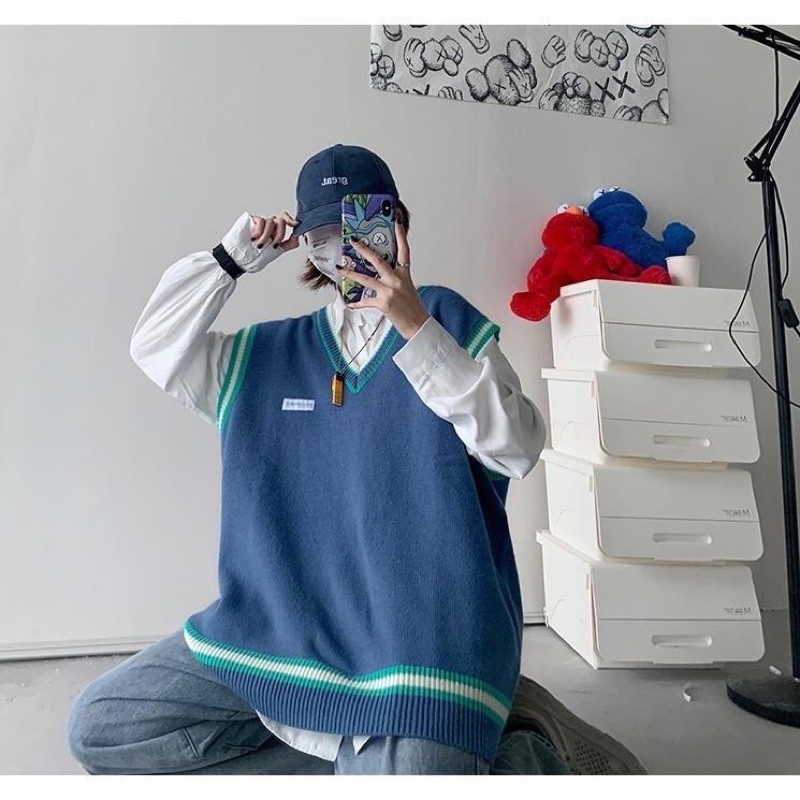 Áo Gile phối viền xanh 4 mùa unisex