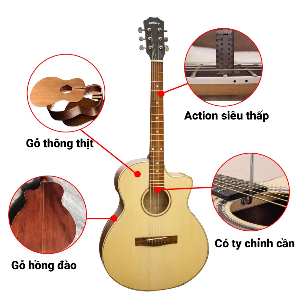 Đàn Guitar Acoustic TYGY Music LuthierV LVT-70 Gỗ Thịt tặng kèm Bao đựng, Capo, Pick, Ty chỉnh