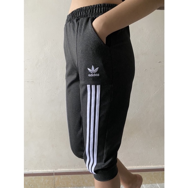 Quần jogger lửng nữ 3 sọc Das, Quần fom rộng ống bo, thun lạnh co dãn tốt