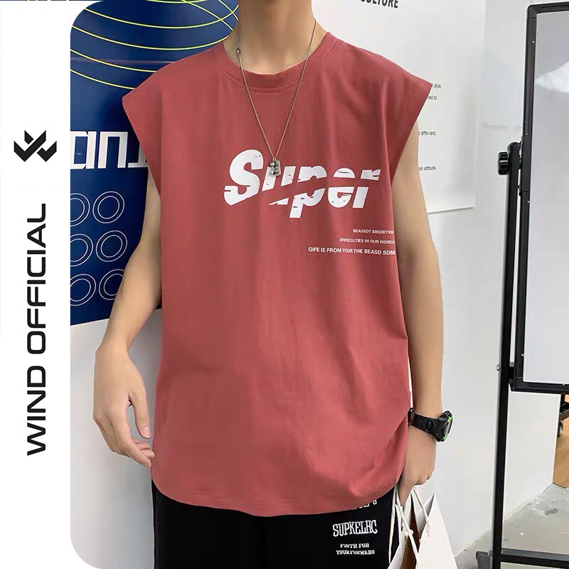 Áo thun tanktop unisex sát nách form rộng SUPER nam nữ ulzzang Wind