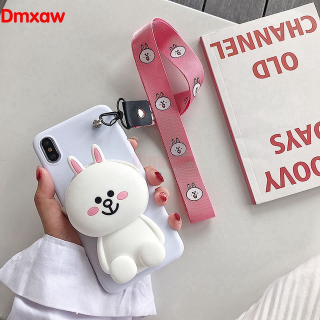 OPPO R17 Pro R15 A1K F3 F1 Plus Realme C1 A3S Case Bear Bag Cute Soft Cover Wallet Coin Purse Case+Lanyard