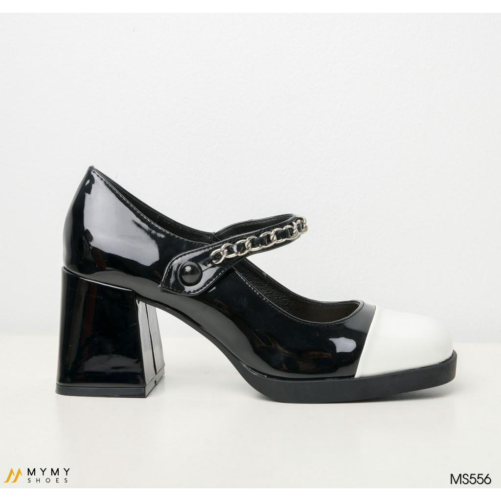 Giầy cao gót nữ đế vuông đế cao 7cm Mary Jane mầu đen, trắng MyMyShoes -  giầy cao gót MS556