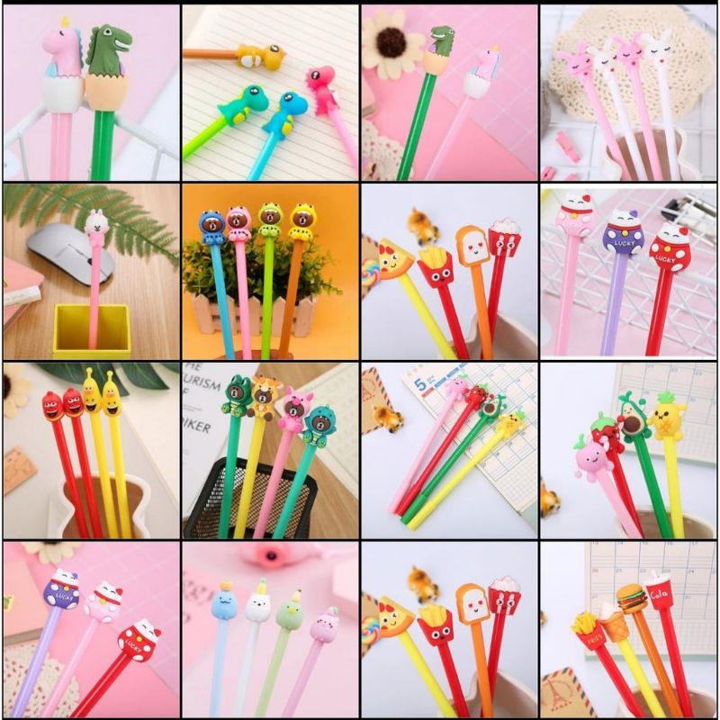 Combo 20 bút gel mực Tím Mực Xanh Mực Đen Bút 3D nhiều mẫu đẹp dễ thương kèm túi zip siêu cute giá rẻ