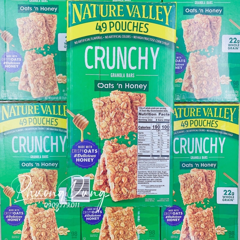 Thanh bánh ngũ cốc yến mạch Crunchy Granola bars oats honey Nature Valley Mỹ
