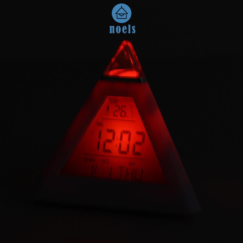 (Ready-Noel)New 7 LED Color Pyramid Digital LCD Alarm Clock Thermometer