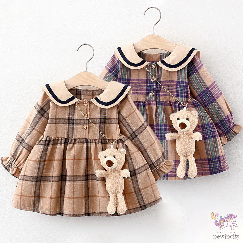 Đầm Tay Dài Họa Tiết Kẻ Sọc Caro Phong Cách Hàn Quốc