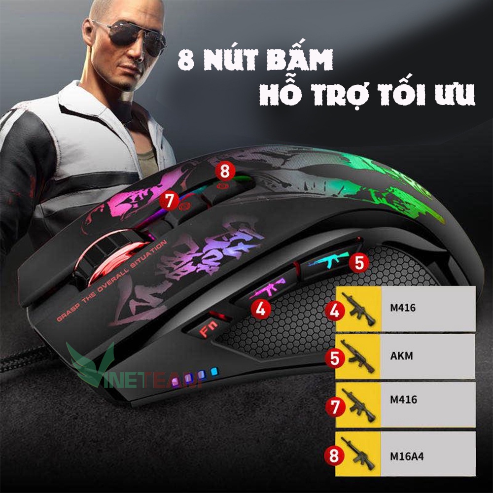 Chuột ghìm tâm Demon Baron | Hỗ trợ ghìm tâm PUBG, Led RGB,8 nút Autotap,BH 6 tháng -dc4133