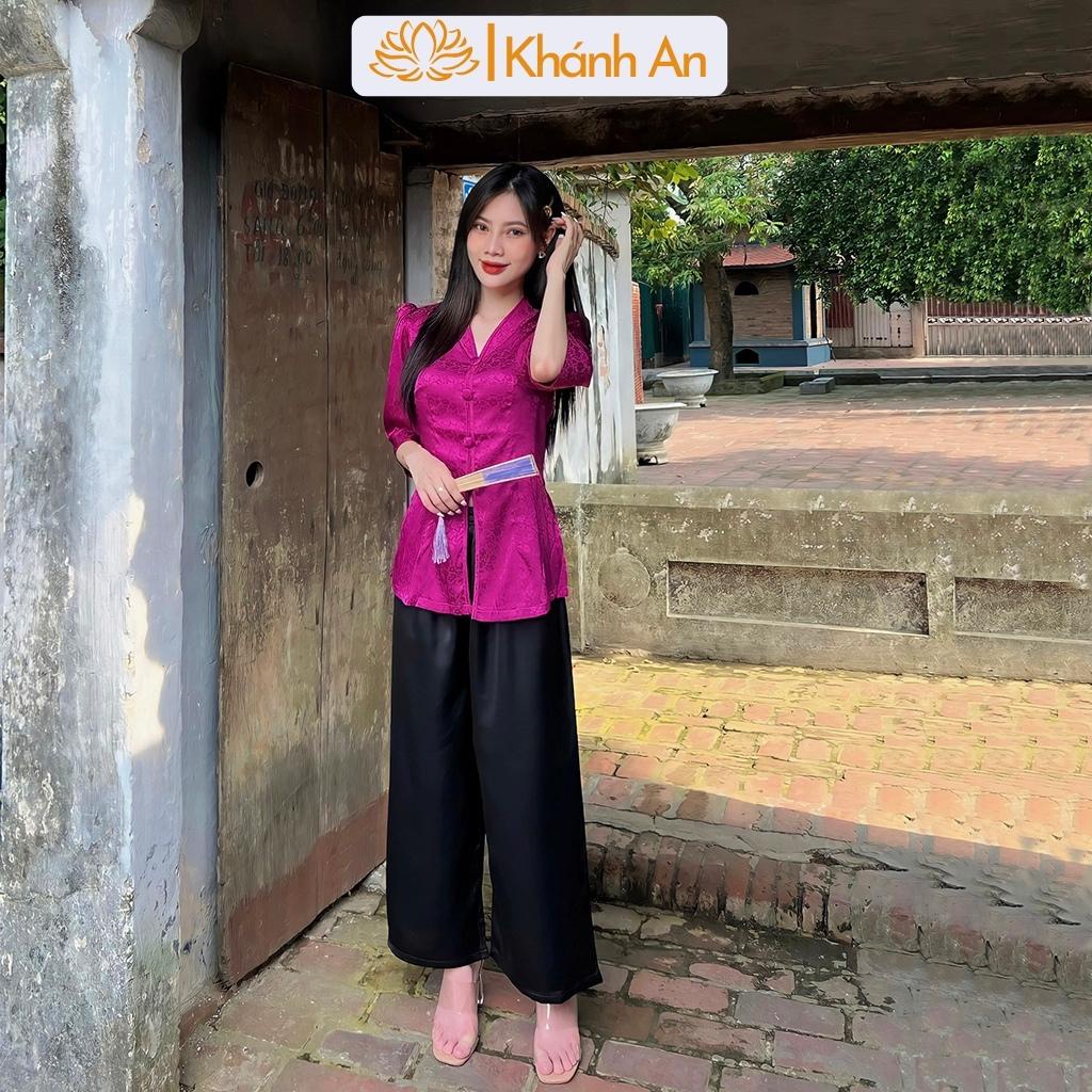 Áo Lẻ Không Gồm Quần Mẫu Bà Ba Cổ Tim Cách Tân Đi Lễ Chùa