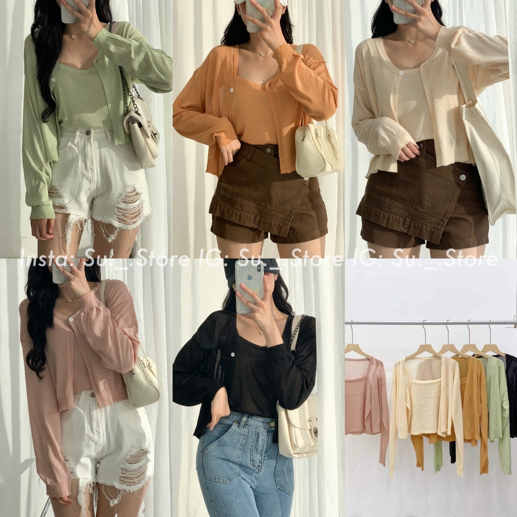Set áo cardigan mỏng trơn kèm áo dây S375 SUSTORE