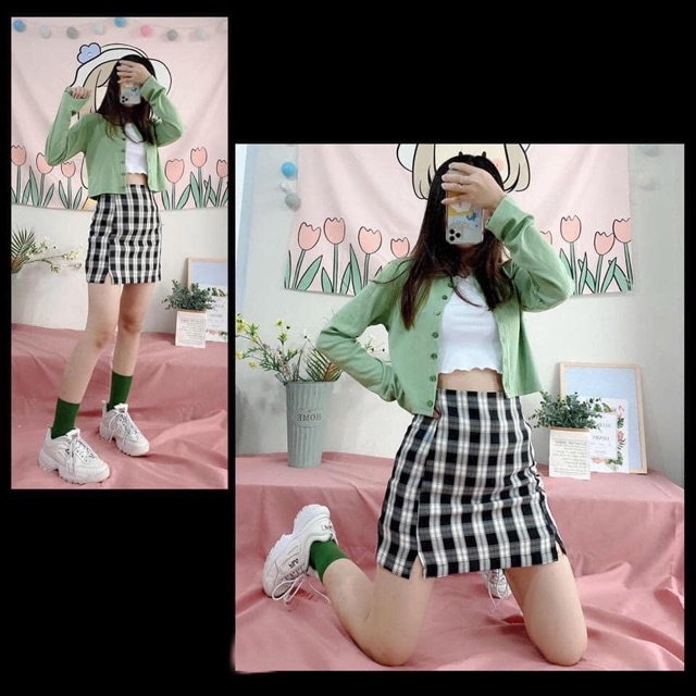Cả ComBo Váy Caro CropTop Body Ulzzang Style Hàn Xẻng