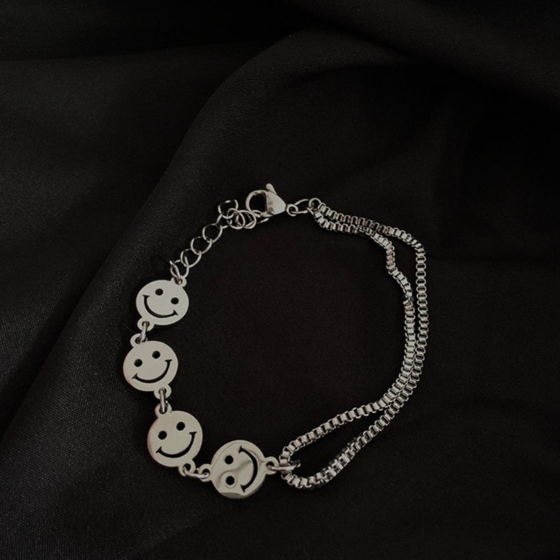 Vòng Tay Hai Lớp Thép Titan Mặt Cười Thời Trang Nhật Hàn 19336