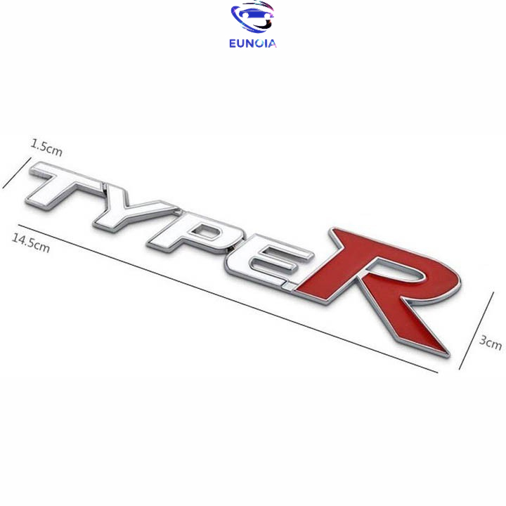 Logo tem chữ TypeR 3D nổi dán trang trí xe Ô tô, Xe hơi