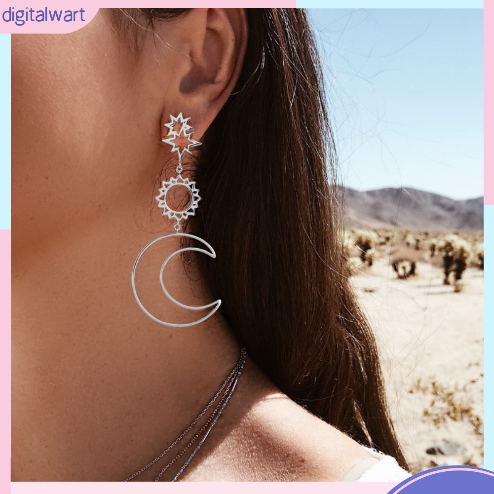 Khuyên Tai Dài Hình Trăng Sao Phong Cách Bohemian Thanh Lịch Dành Cho Nữ