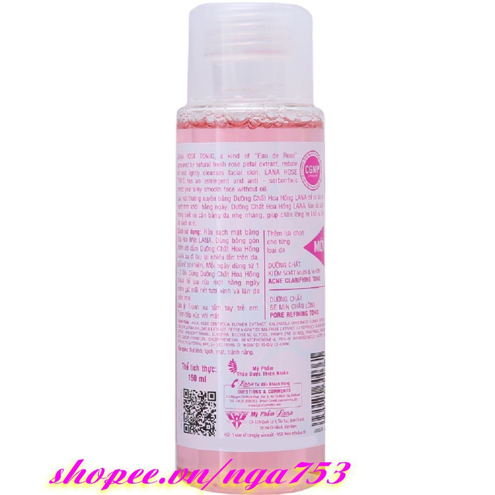 Nước Hoa Hồng 150ml Lana Giúp Cân Bằng Độ Ẩm, Làm Trắng Và Săn Chắc Da Chính Hãng.