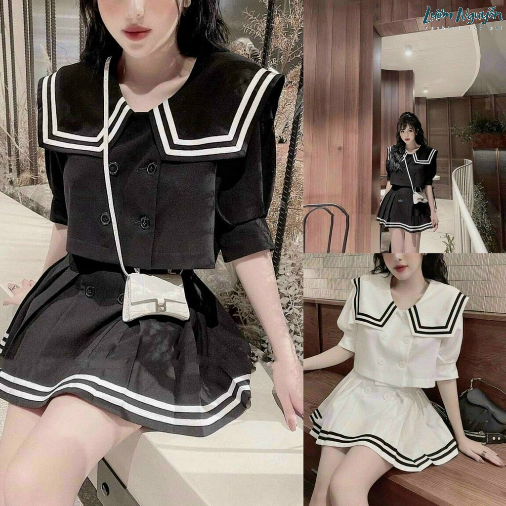 Set áo kèm chân váy thủy thu mặc nhà đi dạo xinh đẹp