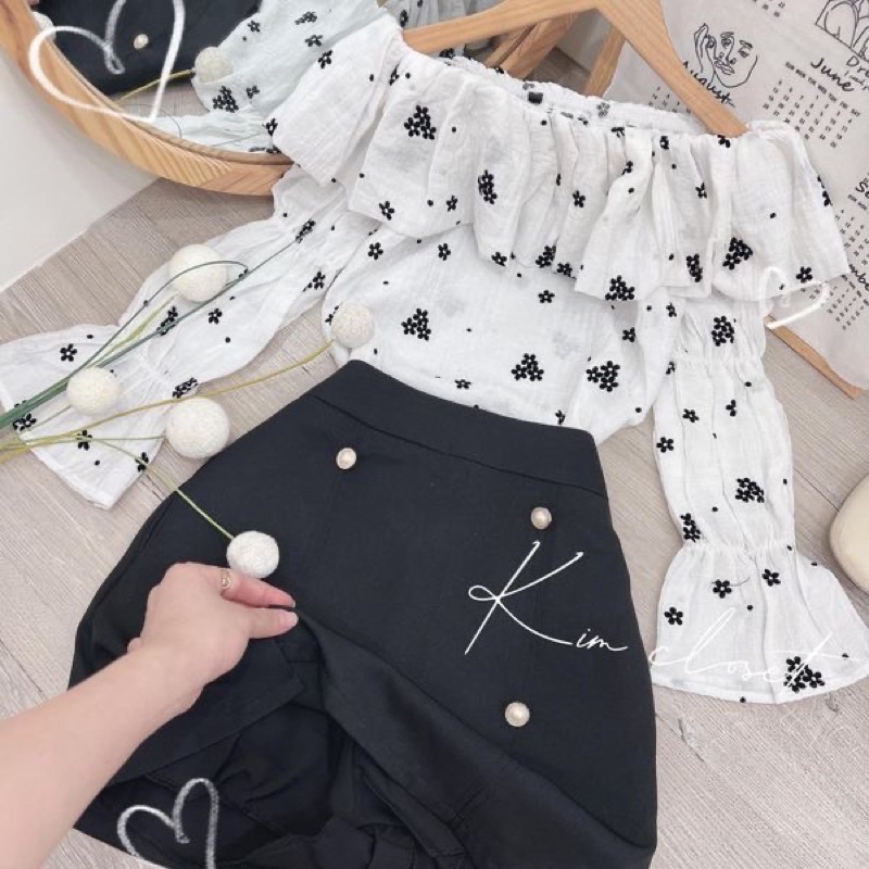 Set áo trễ vai hoa nhí ( ảnh thật trải sàn )