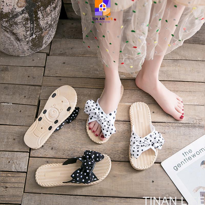 Dép Nữ Đi Biển Nơ Chấm Bi Êm Chân, Bám Sàn Không Trơn Trượt