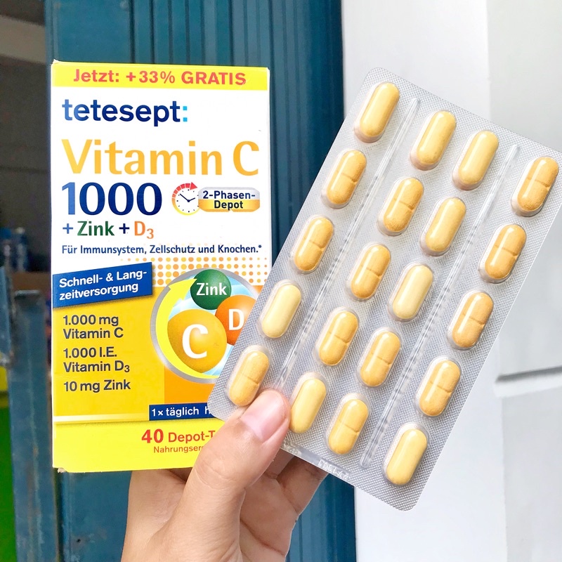 Vitamin C 1000 + KẼM + D3  hãng Tetesept, 30 viên