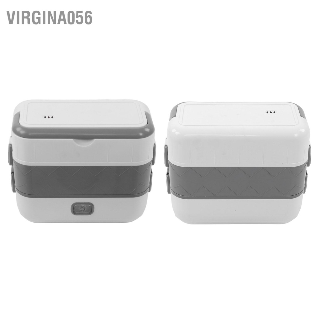 Virgina056 Hộp cơm điện 200W hâm nóng hai lớp thức ăn di động cho xe hơi ở nhà và nơi làm việc