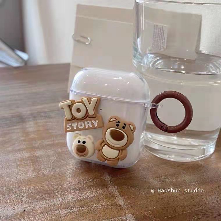 Vỏ bảo vệ hộp sạc tai nghe không dây Airpods pro 1 / 2 hình gấu dâu màu dạ quang đáng yêu