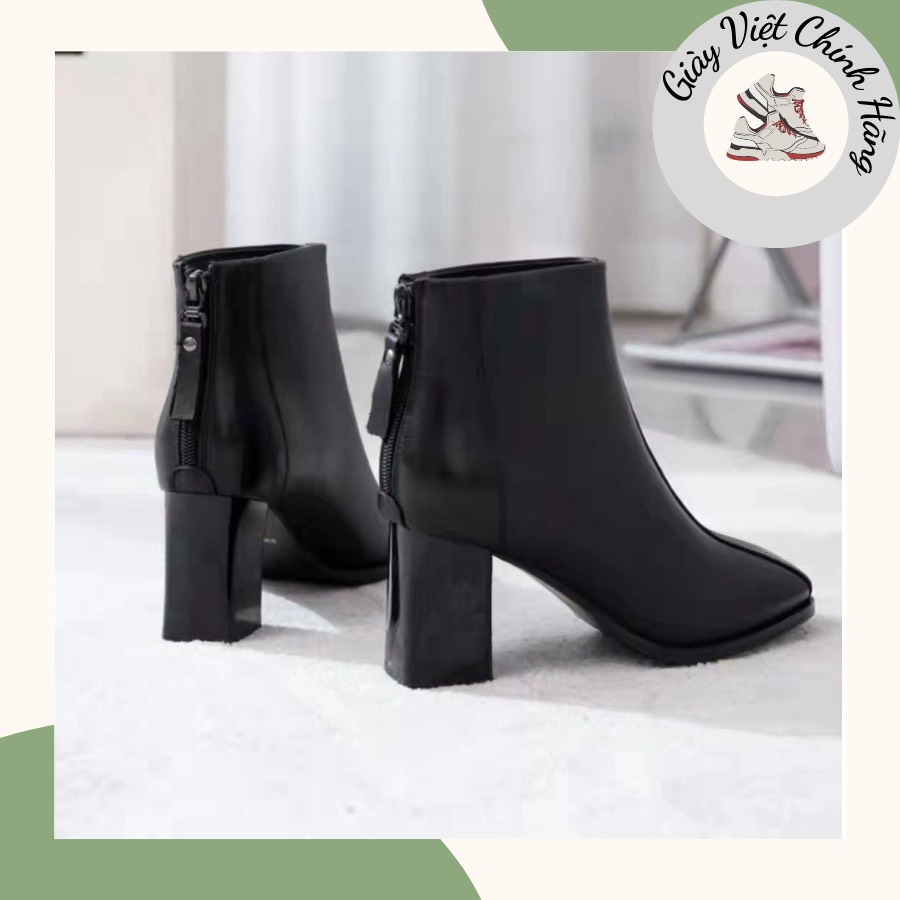 Giày bốt thời trang nữ QC ❤️FREESHIP❤️ Boots thấp cổ kéo khoá sau da mềm mũi vuông gót vuông 7cm 826-5
