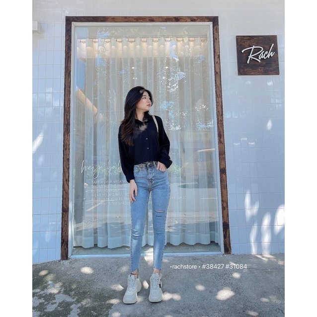 [RÁCH STORE] Quần Jean Ôm Rách 2 Đường 1779