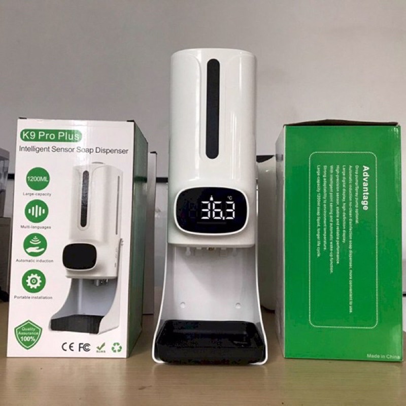 máy phun rửa tay sát khuẩn kết hợp đo thân nhiệt tự động K90 pro plus