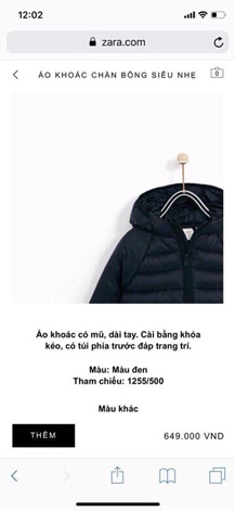 Áo phao siêu nhẹ Zara