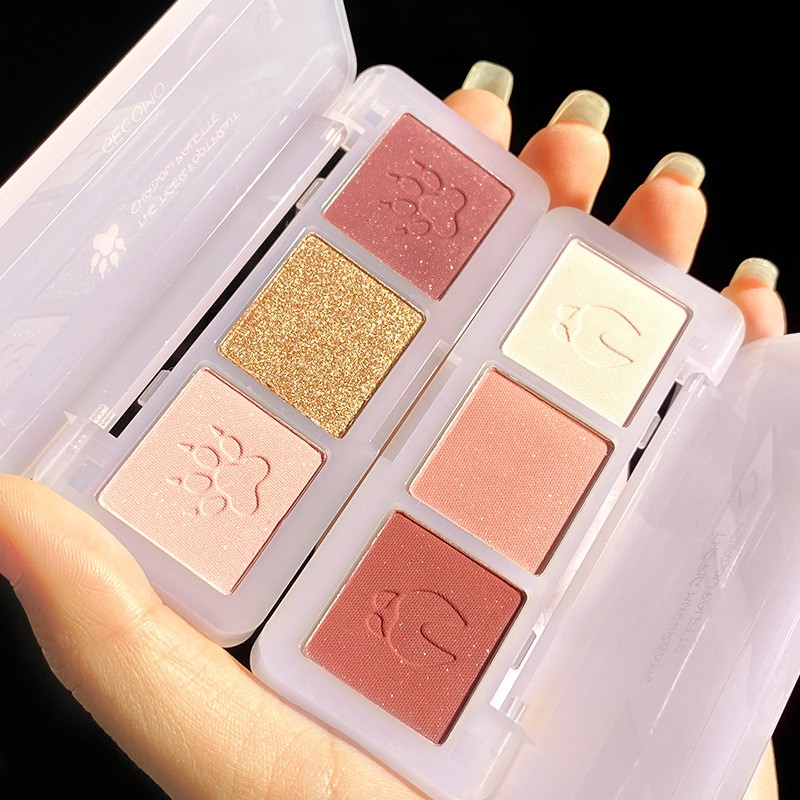 Bảng phấn mắt 3 màu GECOMO nhũ kira tông cam đào hồng đất Cute Claw Three Color Eyeshadow Palette GECO08 | BigBuy360 - bigbuy360.vn