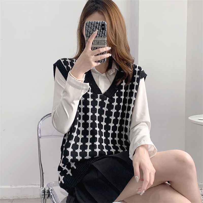 Áo Sweater Dệt Kim Sát Nách In Họa Tiết Kiểu Retro Thời Trang Mùa Thu