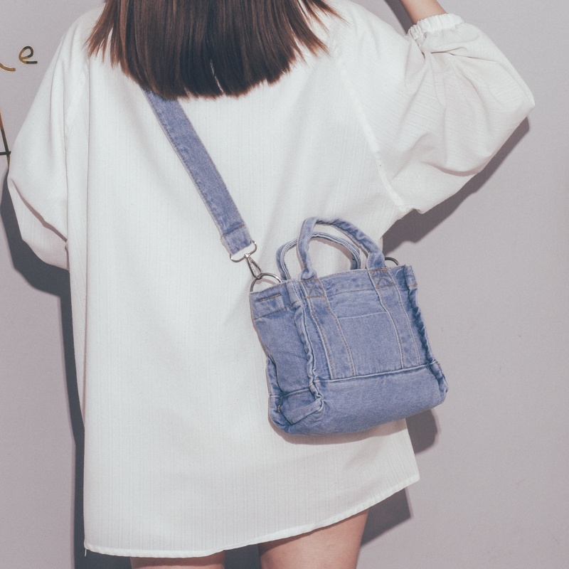 Túi xách đeo vai bằng vải bạt denim phong cách Hàn Quốc thời kiểu dáng trang cho nữ