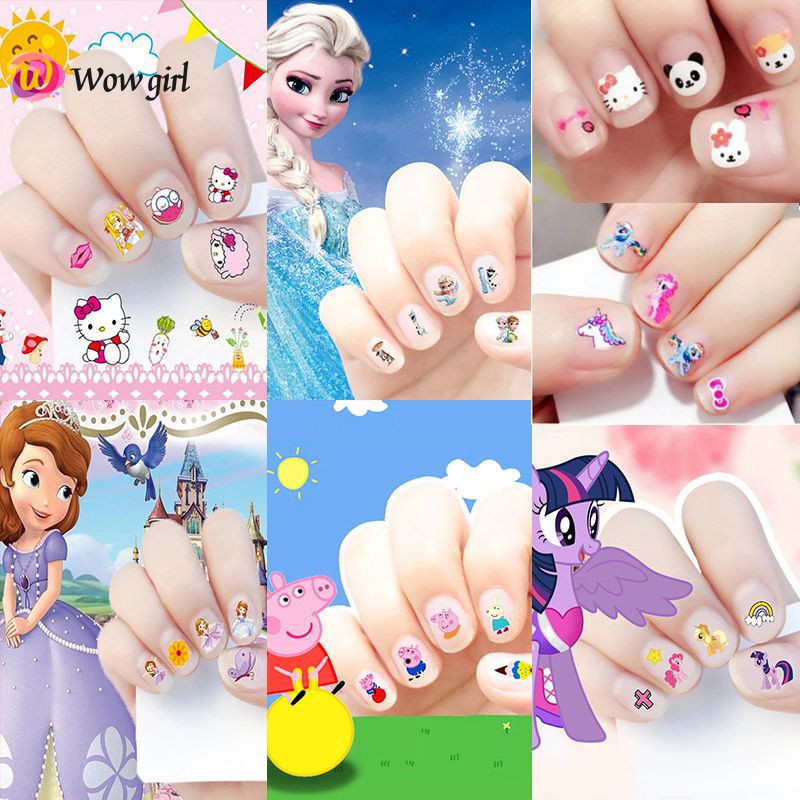 ⏩ Children's nail stickers waterproof princess ice and snow pig KT cat decal cartoon environmental protection nail sticker 【Toys】