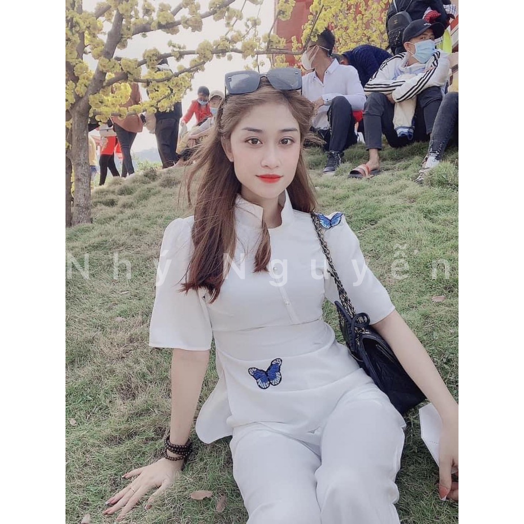 Đồ Lam Nữ Đi Chùa Đính Bớm Kèm Dây Cột Eo
