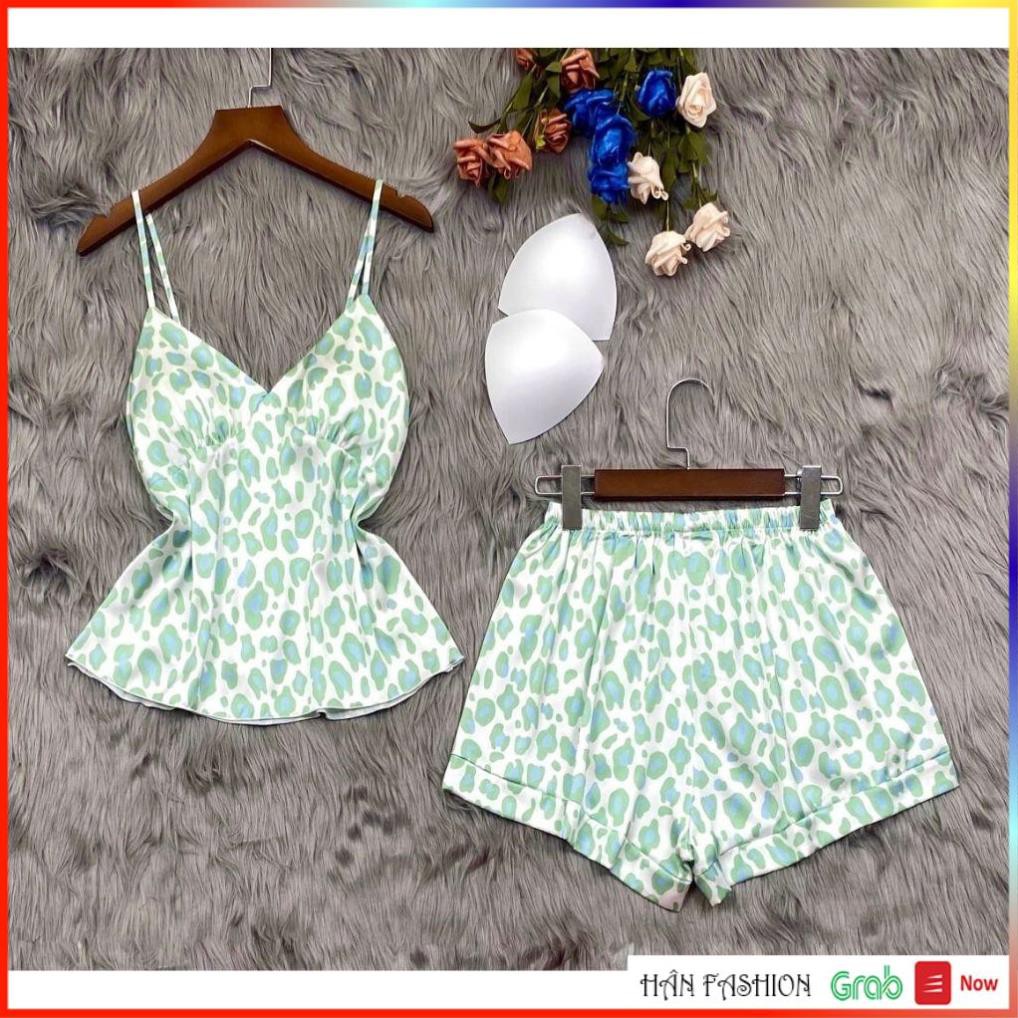 Bộ Đồ Ngủ Quyến Rũ Phi Lụa 2 Dây Gợi Cảm - Bộ Mặc Nhà Cute Cho Nữ Kèm Mút Ngực | Hân Fashion | BigBuy360 - bigbuy360.vn