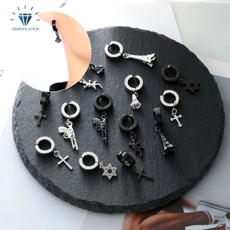 Bông tai hình xương cá bằng thép không gỉ phong cách retro