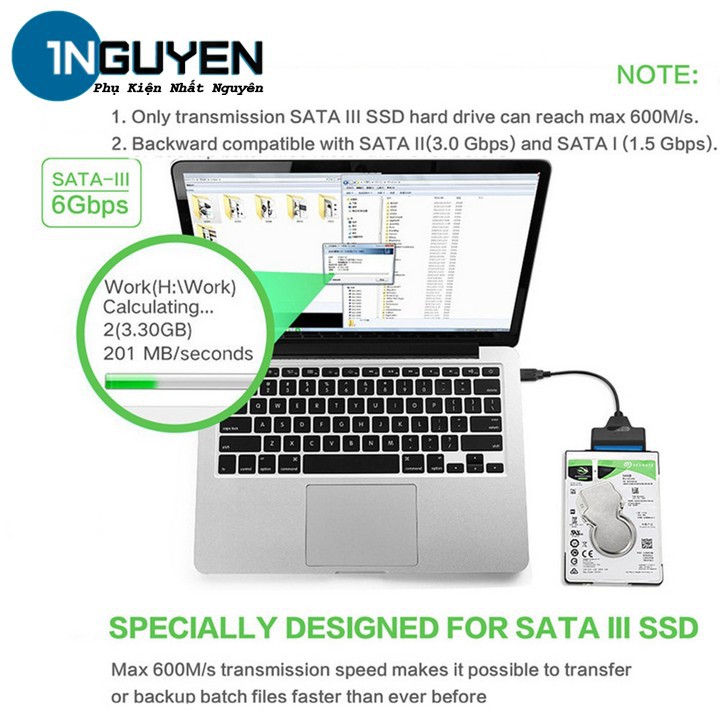 Dây Cáp Chuyển Đổi SATA 3 USB 3.0 Sang SATA hỗ trợ 2.5 inch SSD HDD SATA 22 pin / USB to SATA