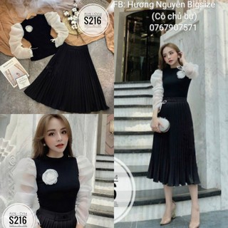 Bigsize Set CV áo tag nơ S216 (có bán tách lẻ áo A175 - chân váy CV14)