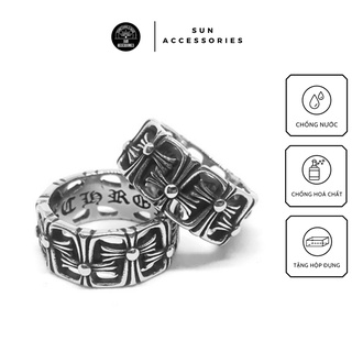 Nhẫn titan Chrome Heart hoạ tiết thánh giá đan bản mỏng nổi - Mẫu N-38 - SUN ACCESSORIES