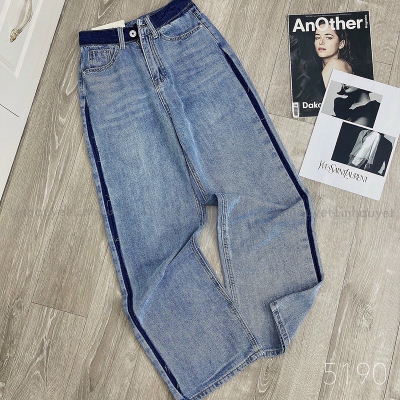 Quần Jean Ống Suông Phối Màu Line Cá Tính