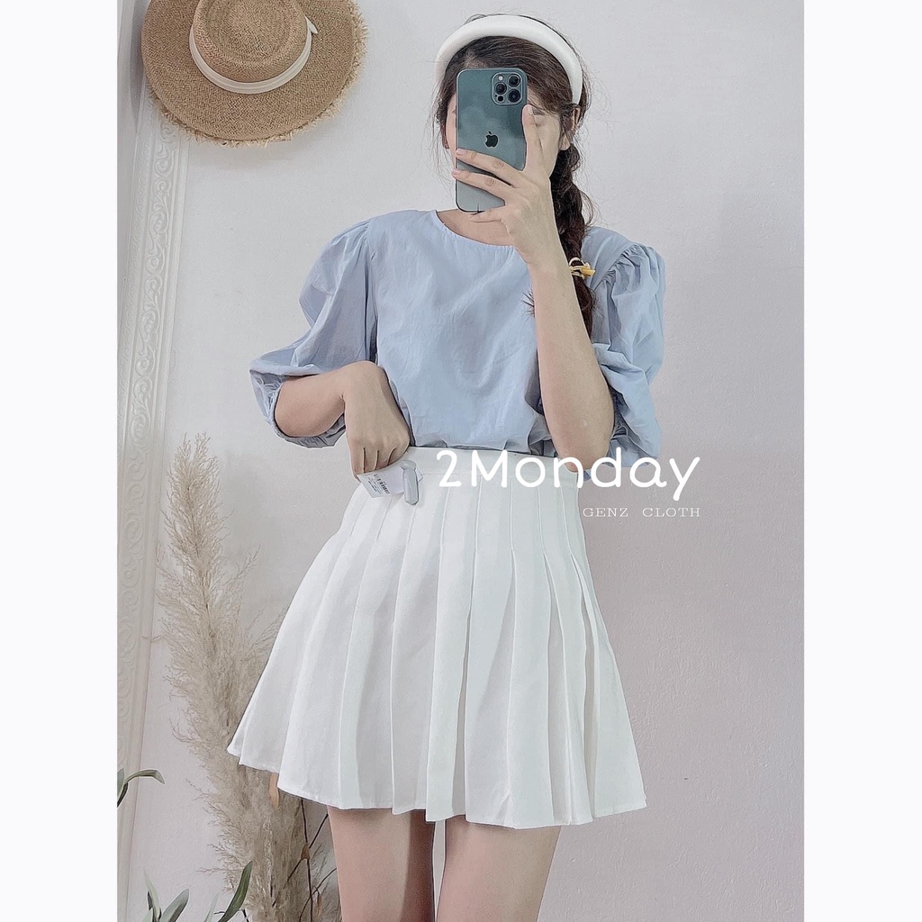 [Ảnh thật/Video] Áo sơ mi trơn ba màu cổ tròn thiết kế tay bồng cực xinh