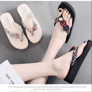Dép tông quai hoa - sz 36 đen