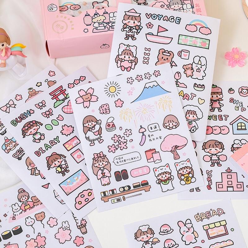 🌸Set 50 tờ sticker nhãn dán trang trí sổ lưu niệm bìa sách siêu dễ thương🌸