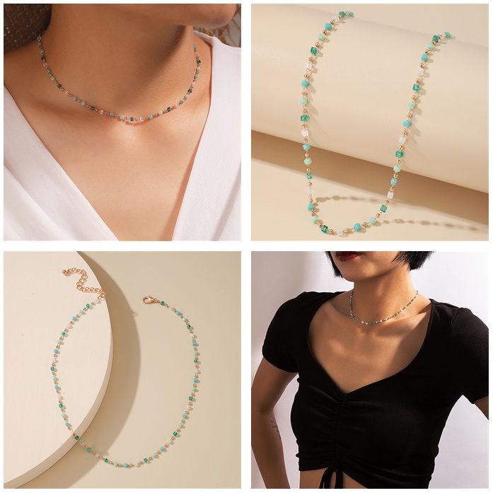 Vòng cổ Chuỗi Hạt Màu Xanh Lá Phong Cách Hàn Quốc Đơn Giản Thời Trang Cho Nữ